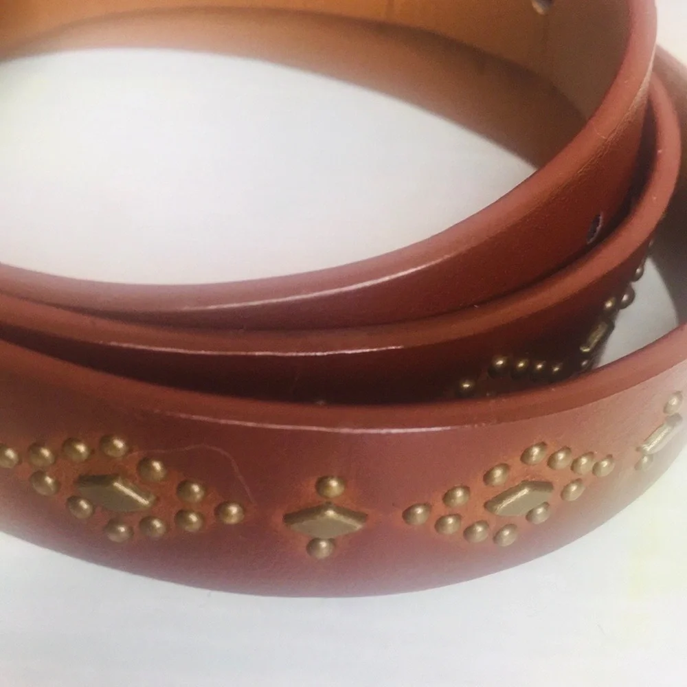 Brown Western Style Leather Belt with Brass Studs